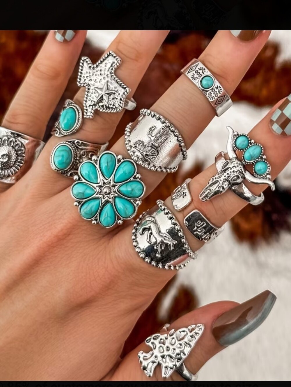 10 Pcs Turquoise Rings